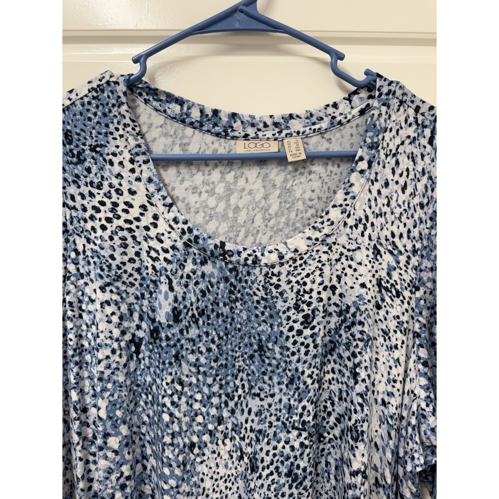 1X LOGO By Lori Goldstein Tunic Flowy Boho Artsy Blue Animal Print Top 009